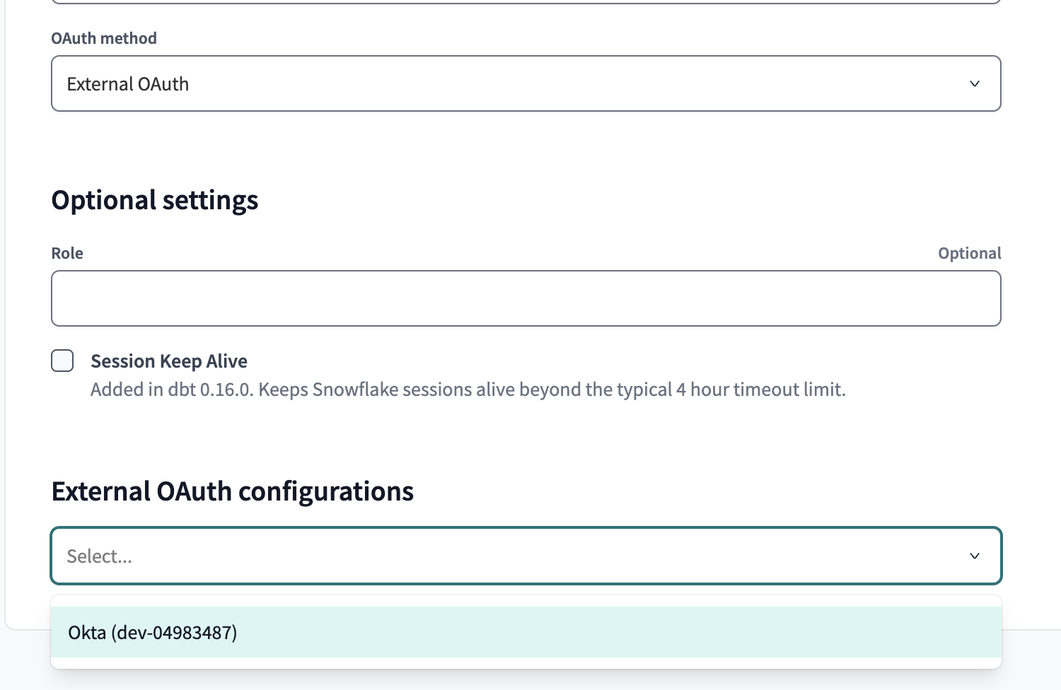 The new connection displayed in the External OAuth Configurations box.